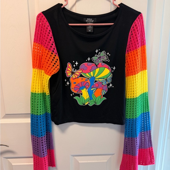 Social Collision Tops - Rainbow Graphic Long Sleeve Top